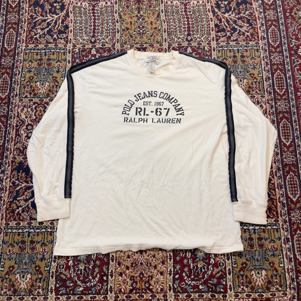 VTG 90s 00s Polo Jeans Ralph Lauren RL-67 Arc Text Long Sleeve Shirt L Striped